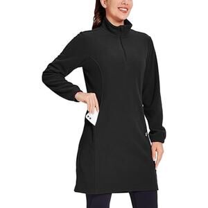 Willit Thermal Fleece Long Pullover Dress Black Size M NWT